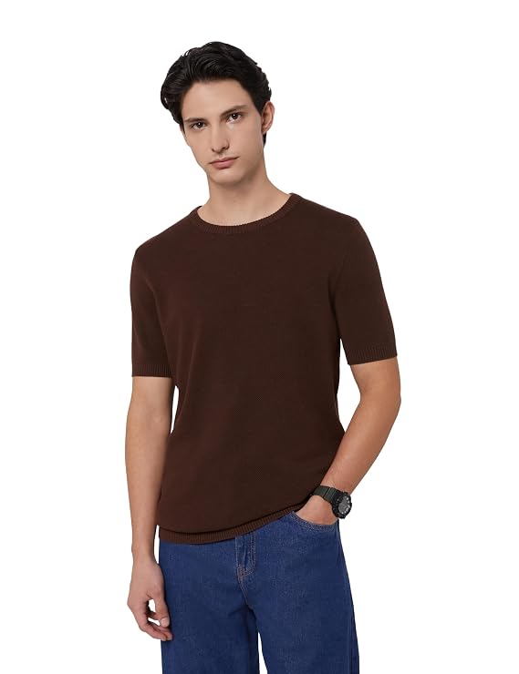 Men’s 100% Cotton Textured T-Shirt | Flat Knit | Round Neck | Half Sleeve