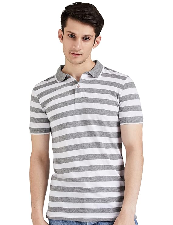Men’s Cotton Rich Striped Polo T-Shirt – Half Sleeve Regular Fit Collar T-Shirt