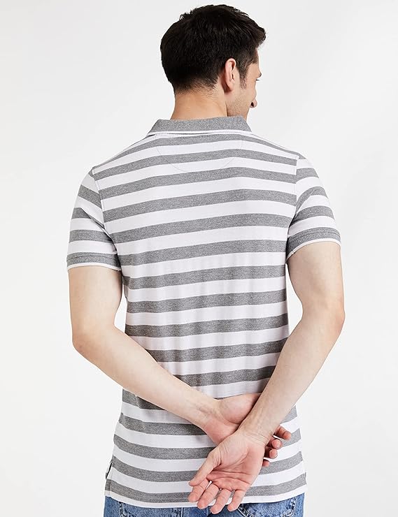 Men’s Cotton Rich Striped Polo T-Shirt – Half Sleeve Regular Fit Collar T-Shirt