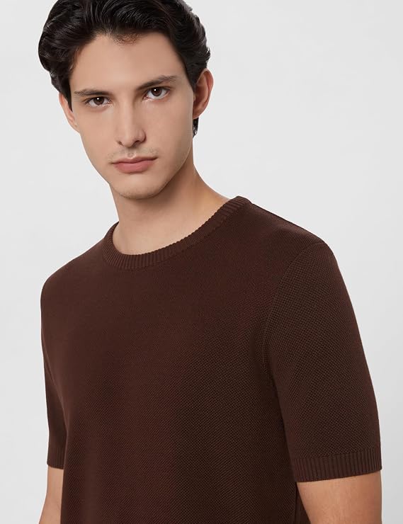 Men’s 100% Cotton Textured T-Shirt | Flat Knit | Round Neck | Half Sleeve