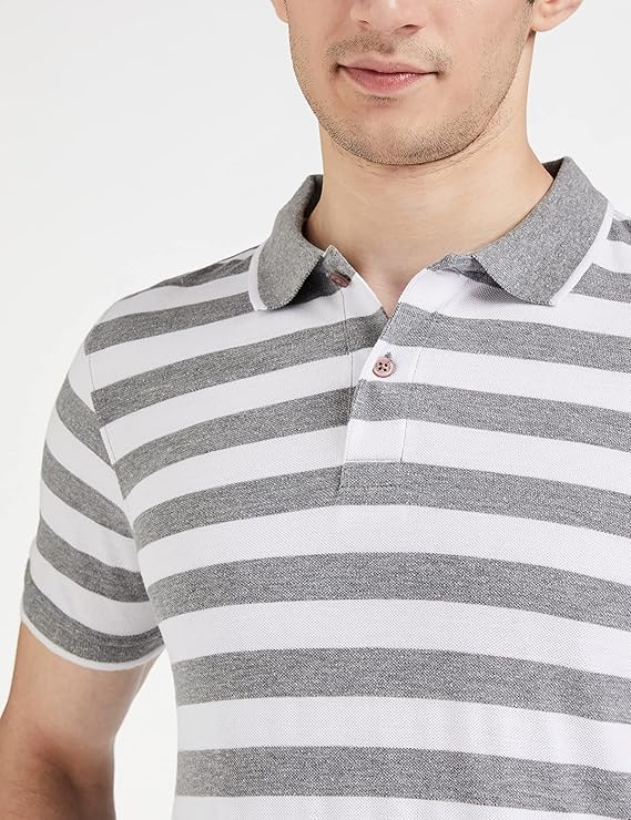 Men’s Cotton Rich Striped Polo T-Shirt – Half Sleeve Regular Fit Collar T-Shirt